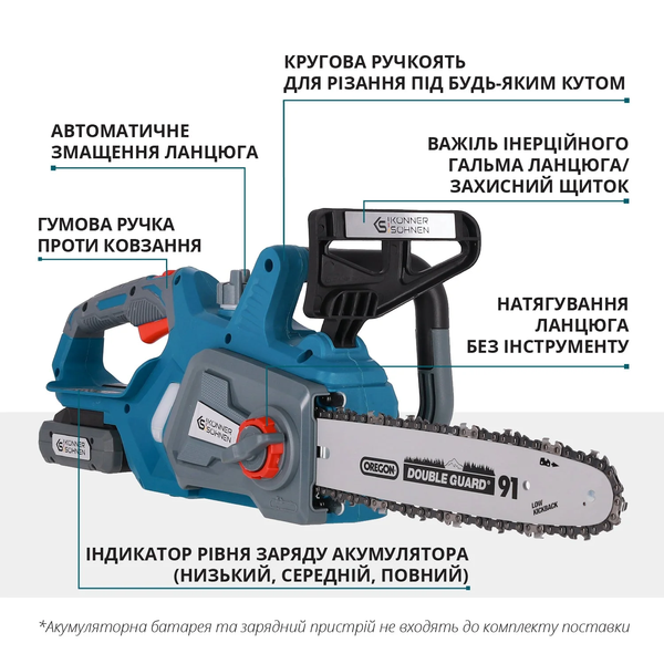 Пила ланцюгова акумуляторна Konner&Sohnen KS CS20V-12 set 731016 фото