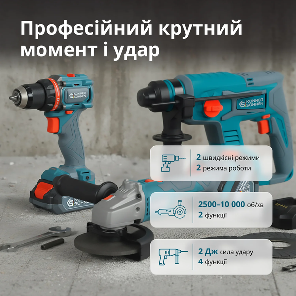 Набор аккумуляторного электроинструмента Konner&Sohnen KS RHAGD 20V SET 3 PLUS 732653 фото