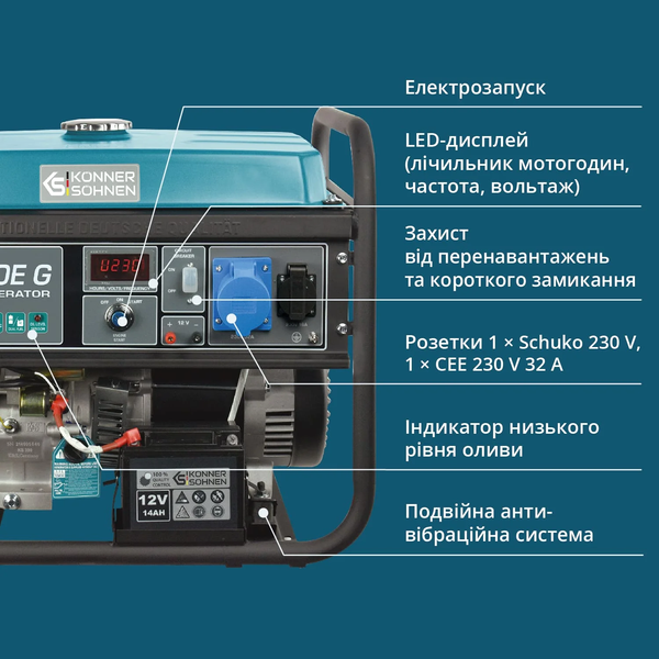 Газобензиновий генератор Konner&Sohnen KS 7000E G 725559 фото